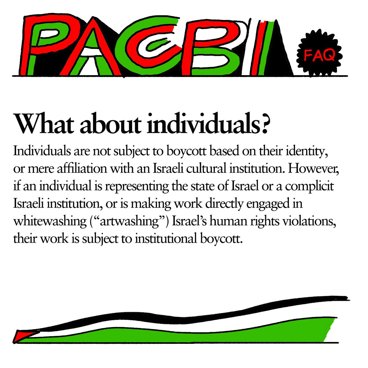 relatedly, Artists For Palestine created this run down of what PACBI is and isn't, and frequently asked questions around the guidelines (1/2)