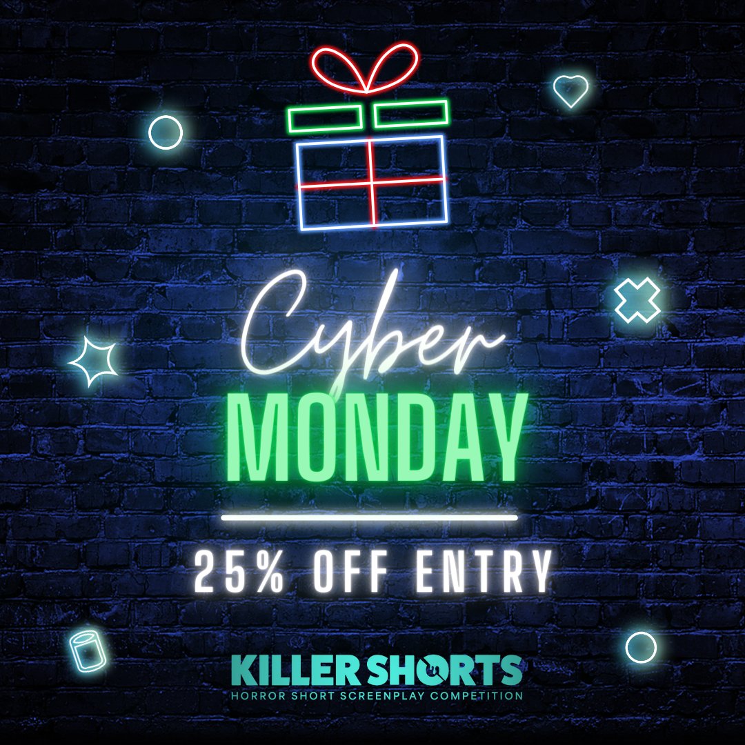 #CYBERMONDAYDEAL Take 25% Off Entry to Killer Shorts Today Only using code CYBER25 on <a href="/Coverfly/">Coverfly</a>! 
(Does not apply to feedback orders) #Screenwriting

Submit your horror short screenplays and stories: writers.coverfly.com/competitions/v… 👈🏽☠️✍️🏽❤️‍🔥🏆 #writers #WritingCommunity
