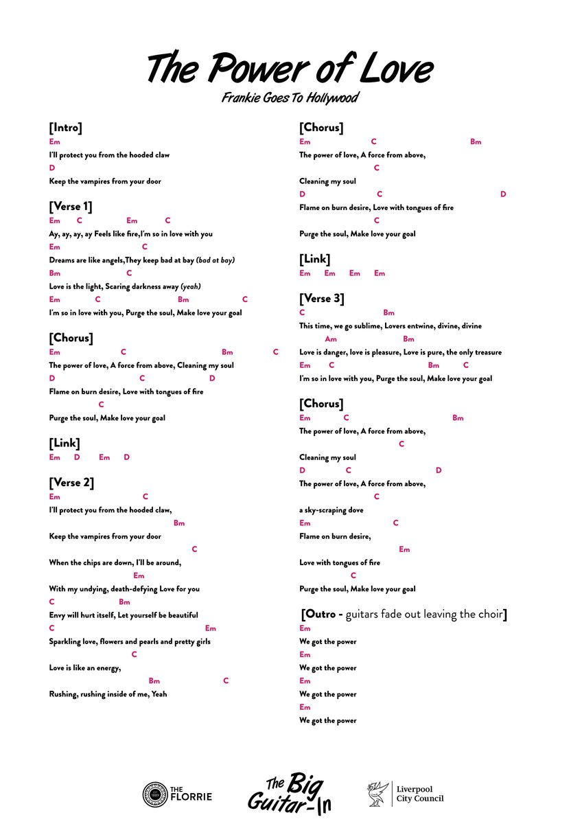 TheFlorrie's tweet photo. 🎸BIG GUITAR-IN ANNOUNCEMENT 🎸

Here are the chord sheets for next weeks Big Guitar-In. We will be playing 3 songs together on the night.

- Be My Baby
- Heart as Big as Liverpool
- The Power of Love.

More Info: https://t.co/ae232Hz9yr

Please share with anyone who coming. https://t.co/dbDXiHxbtG