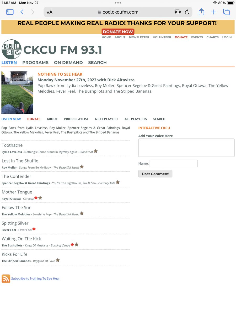 Do you enjoy commercial free, talk free radio? If so @CKCUFM Nothing To See Hear is for you. Streaming cod.ckcufm.com/programs/461/6… @lydia_loveless @SpencerSegelov @roypetermoller @YellowMelodies @TheStripedBanan #CKCUFM