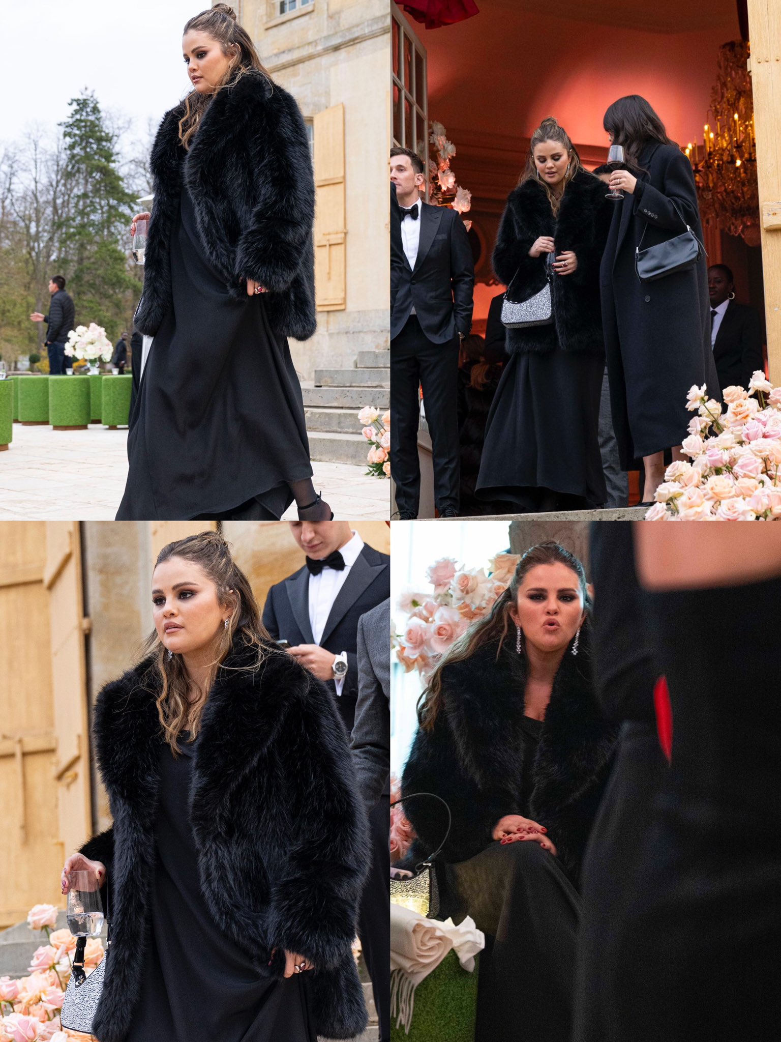 Selena Gomez Wedding Paris Black Fur Coat