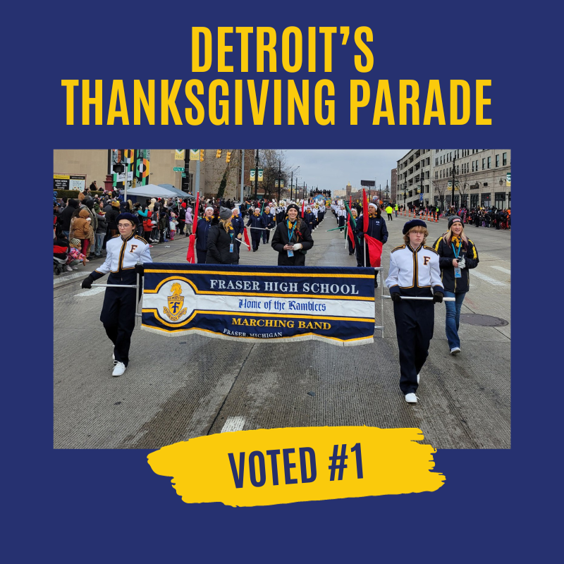 Fraser High School's Rambler Marching Band was voted #1 in the WDIV Battle of the Bands!

Thank you to everyone who voted, and congratulations to our students, music staff and families who support this amazing program!