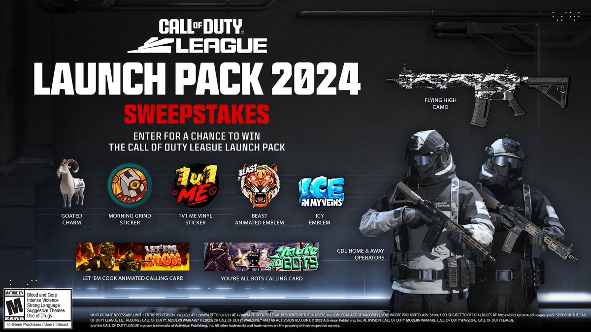Here is your chance to start the #CDL2024 season with a W by winning a CDL Launch Pack 🚀 To Enter: ✅ Follow @CODLeague 🔁 Repost this post 💬 Comment #CDLPackSweepstakes Sweepstakes ends December 3rd @ 12PM PT! Click the link in the bio for more info.