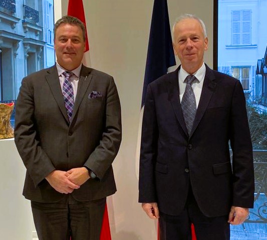 HonStephaneDion's tweet photo. Ahead of #WNE2023, I am pleased to welcome #NewBrunswick Minister of #NaturalResources and Energy Development Mike Holland to discuss cooperation avenues between New-Brunswick and France to help enable the #energy transition. https://t.co/woVezX2iqT
