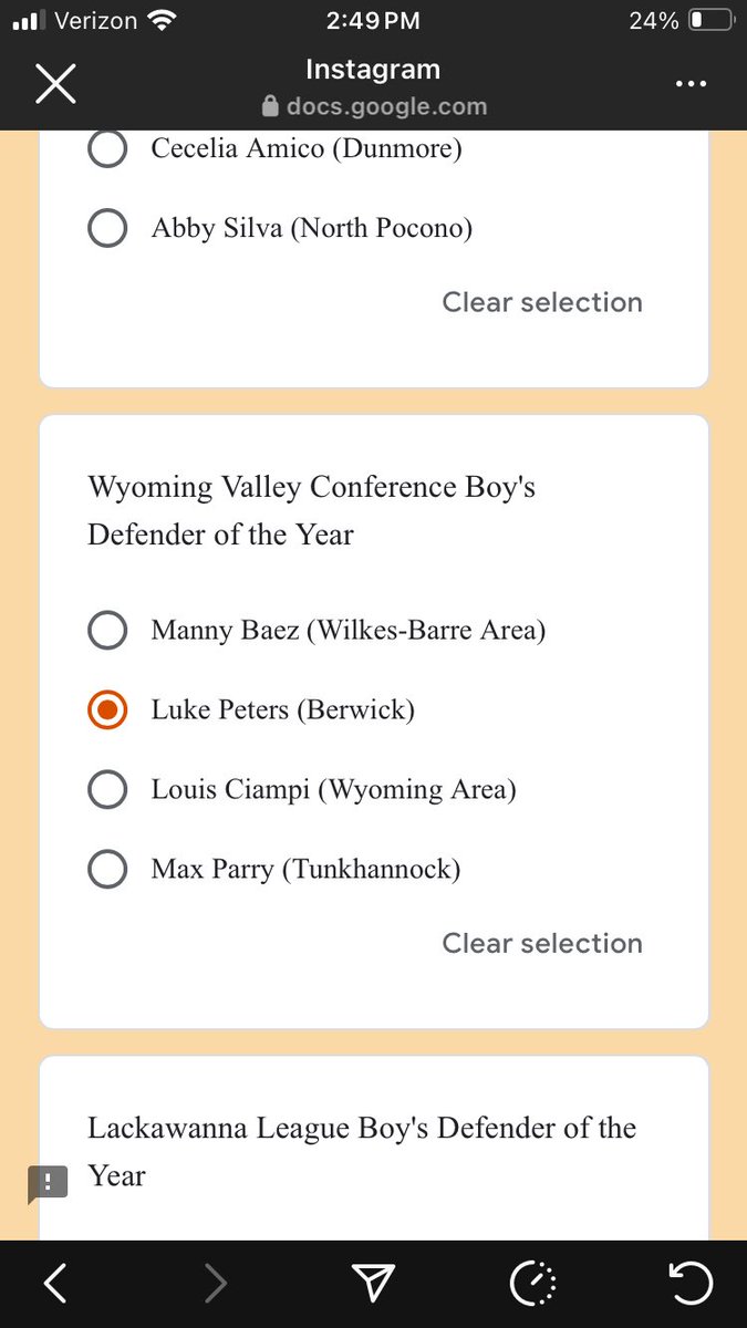 Hey everyone I was nominated for the Wyoming valley conference defender of the year, if anyone would vote for me I would appreciate it!  docs.google.com/forms/d/e/1FAI…