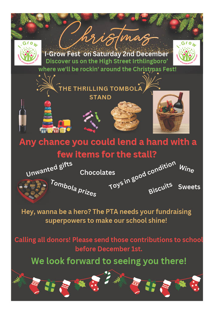 There's still time to help us out with prizes for the tombola this weekend.  Please bring in any donations by the end of the week.