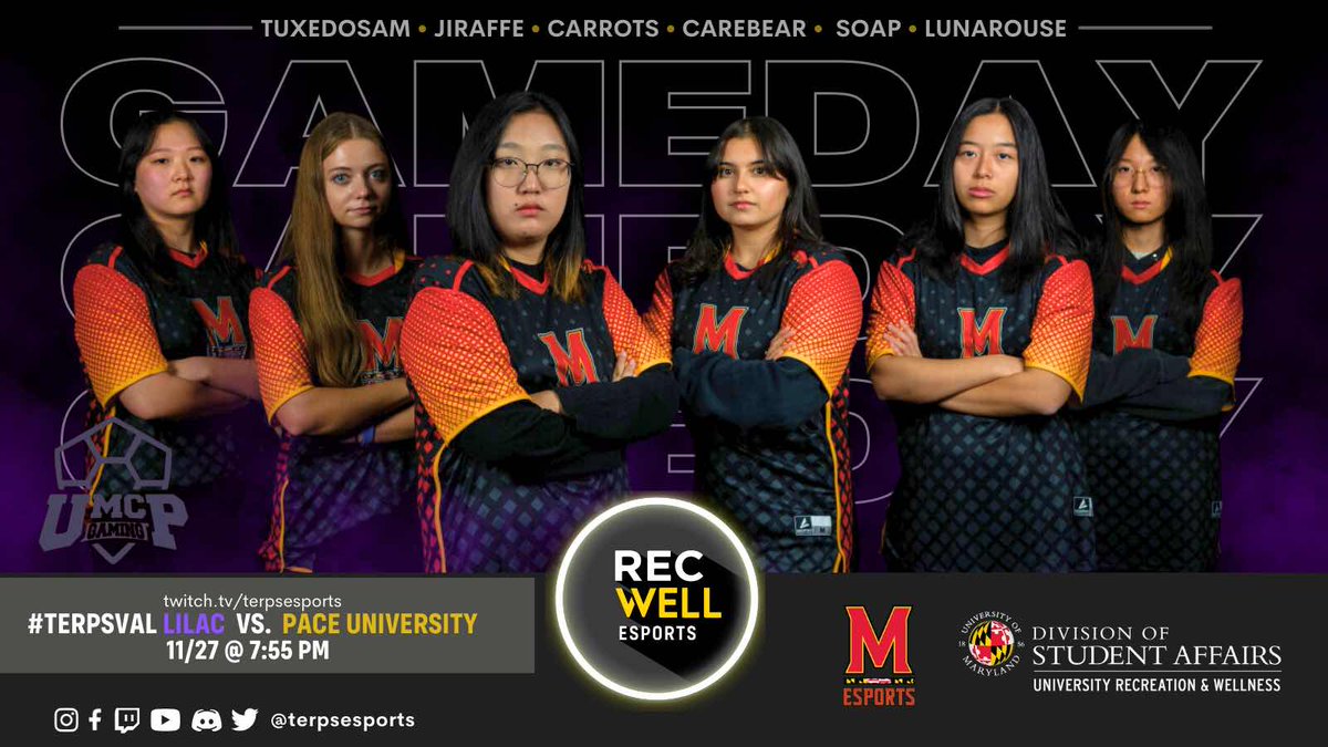 UMCP Lilac 🪻 plays Pace University TONIGHT at 8PM in Round 2 of the @NECCGames Playoffs!

Catch the stream here:
🔗 twitch.tv/TerpsEsports
