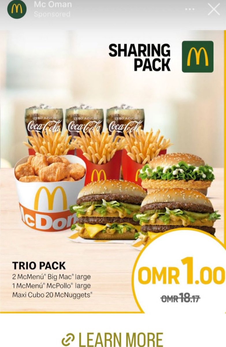 Kuwaity__7r's tweet image. من قوة المقاطعة في سلطنة عُمان ، ماك مسوي عرض من 18 ريال لـ بكج إلى 1 ريال :) ، والله أهل السلطنة محد يغلبهم ✌🏻🇴🇲