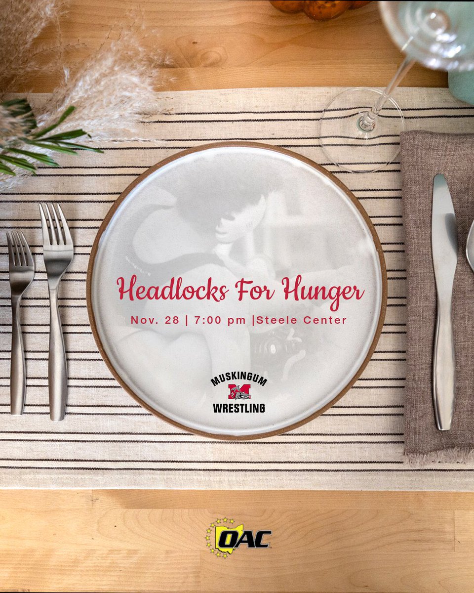Muskingum Wrestling (@wrestlingmuskie) on Twitter photo Tomorrow, November 28th, We host <a href="/BergWrestling/">Heidelberg Wrestling</a> in our Second Annual Headlocks for Hunger Dual!
The action begins at 7:00 pm in the Anne C. Steele Center.
FANS WILL RECEIVE FREE ADMISSION WITH A DONATION OF Non-Perishable Food Item
#GoMuskies #ShowUsYourTeeth #HeadlockHunger Tomorrow, November 28th, We host <a href="/BergWrestling/">Heidelberg Wrestling</a> in our Second Annual Headlocks for Hunger Dual!
The action begins at 7:00 pm in the Anne C. Steele Center.
FANS WILL RECEIVE FREE ADMISSION WITH A DONATION OF Non-Perishable Food Item
#GoMuskies #ShowUsYourTeeth #HeadlockHunger