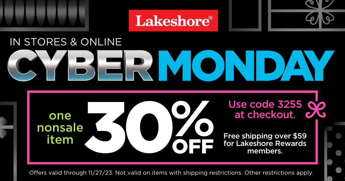 Who’s ready for some sweet Cyber Monday deals? Save up to 30% on one nonsale item. And Lakeshore Rewards members enjoy $6.99 flat rate shipping. 🤩🛒 Click to shop the sale: bit.ly/3utcGHP.