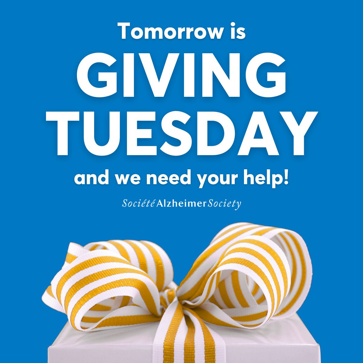 Tomorrow is #GivingTuesdayCA and we need your help. The number of Ontarians living with Alzheimer’s disease and other dementias is growing fast. Your gift will give hope to those that need it in Peel. Donate now: bit.ly/3RhtBWB
#OurConnectionsMatter @givingtuesdaycanada