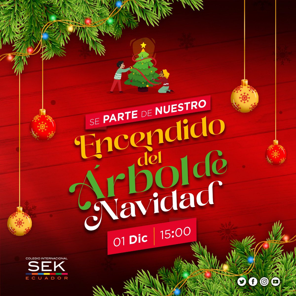 SEKQuito's tweet photo. El Encendido del Árbol de Navidad lo celebraremos juntos 🎄

🗓️ Viernes 01 de diciembre 
⏰ 15h00

Recuerda confirmar al tutor el uso del transporte escolar para su respectiva organización 

Esperamos contar con su grata presencia 🎄 https://t.co/jciTfCmUGZ