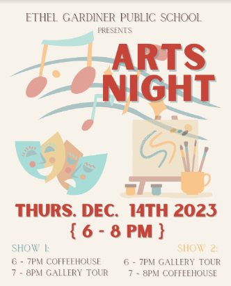 EthelGardinerPS's tweet photo. We are getting excited for Arts Night @EthelGardinerPS Dec. 14th 6-8PM 🎺🎭🖼️
Coffee House-style performances
Every student will have a piece of art displayed 
Collaborative art fun
Concert Band
Primary Choir
Junior French Choir
Glee Club
Dance Team
📩https://t.co/FUzbUmQdMW https://t.co/zX93Twygh5