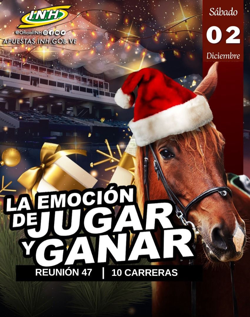 OficialINH's tweet photo. #ProgramaciónINH 📄 🐴

✅ Este sábado 02 de diciembre en la R47 del Hipódromo Internacional  La Rinconada🏇, disfrutaremos de 10 apasionantes carreras 🏇.

• Chequea los inscritos aquí:

➡️ https://t.co/zJlbyoxIoW

#Hipismo 🐴 https://t.co/LOtRj26WMA