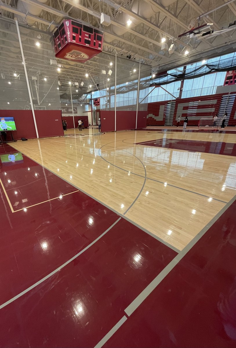 Exciting @lowellpsd update! 🏀 🏸 @LowellHigh gym's refinished floors = no more tackiness or cloudiness, and ready for game day. ✨