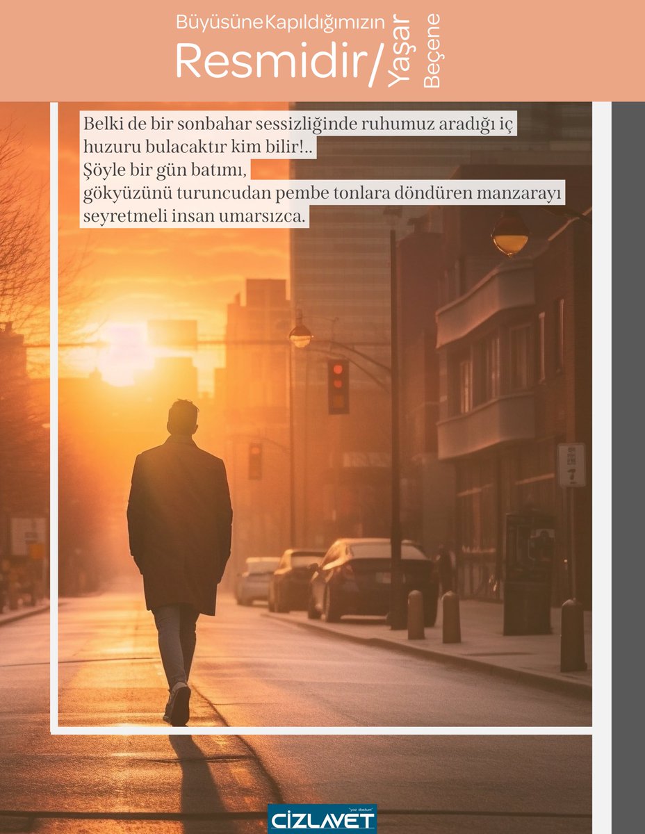 Cizlavetcom's tweet photo. Belki de bir sonbahar sessizliğinde ruhumuz aradığı iç huzuru bulacaktır kim bilir!.. Şöyle bir gün batımı, gökyüzünü turuncudan pembe tonlara döndüren manzarayı seyretmeli insan umarsızca. 

✍️ Büyüsüne Kapıldığımızın Resmidir/ Yaşar Beçene
@BeceneYasar 

https://t.co/8esKDXcIF6 https://t.co/BjRwrAea4q