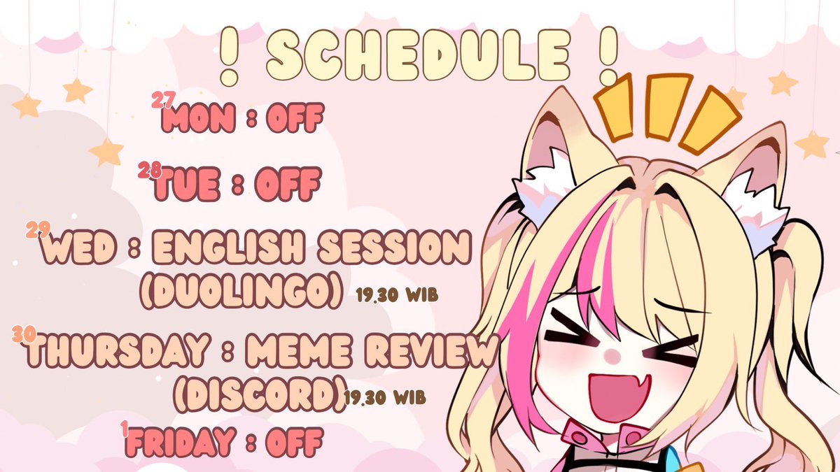 ReiKitsukano's tweet photo. 【WEEKLY SCHEDULESkejul 27 November - 1 December ikujoo !
ada meme repiew di hari kamis~ submit meme di discord rei https://t.co/p3oH0XV4ch
HASTAG 🦊✨
• GENERAL : #Reikitsukano
• FAN NAME : #Kitsuners
• FAN ART : #reifanart
• MEME : #Reimeme
• LIVE : #ReiKitsukanolive https://t.co/J3Z5RYDlp7