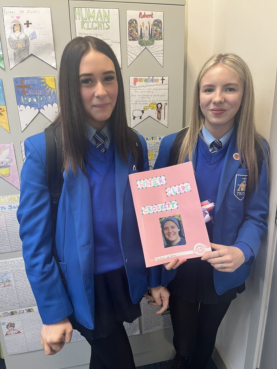 StMarysDerryRE's tweet photo. Another incredible project by two very talented, although extremely humble girls: Faith and Emma. ✨They both chose to research the life of Sister Clare Crockett as their inspirational person of faith. 🙏🥰Well done Faith and Emma. 👏 https://t.co/4bu9lnj8Qw