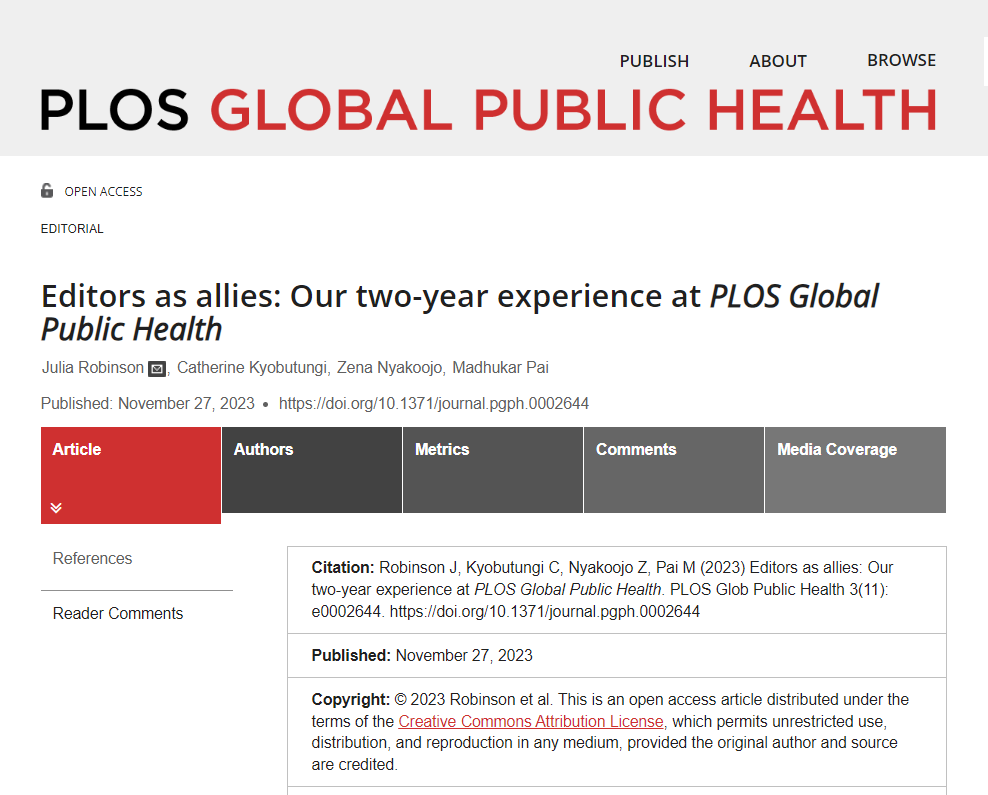 PLOS Global Public Health (@plosgph) on Twitter photo 📢We are so, so thrilled to share our latest Editorial:
Editors as allies: Our two-year experience at PLOS Global Public Health
By <a href="/CKyobutungi/">Dr. Catherine Kyobutungi Muzukulu wa Bityo</a>, @paimadhu, <a href="/JuliaE_Robinson/">Julia Robinson</a> and Zena Nyakoojo
journals.plos.org/globalpubliche… 📢We are so, so thrilled to share our latest Editorial:
Editors as allies: Our two-year experience at PLOS Global Public Health
By <a href="/CKyobutungi/">Dr. Catherine Kyobutungi Muzukulu wa Bityo</a>, @paimadhu, <a href="/JuliaE_Robinson/">Julia Robinson</a> and Zena Nyakoojo
journals.plos.org/globalpubliche…
