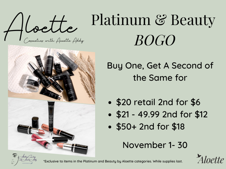 annette_addy's tweet photo. #Aloette Platinum &amp; Beauty BOGO continues all November!  Ends Nov 30  Shop BOGO at https://t.co/mVINvOjNDB  #aloette #aloetteinfluencer #CleanBeauty #AloetteBOGO https://t.co/ZQ5DHpbBPp
