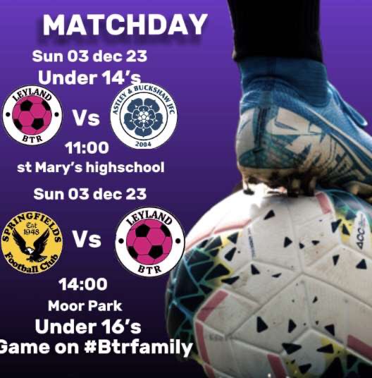 leylandbtrfc's tweet photo. Here are the upcoming fixtures for the chilly games again this weekend! The u14s at home and the u16s away! Any score predictions? #upthepurples https://t.co/sFIzT6MFMk