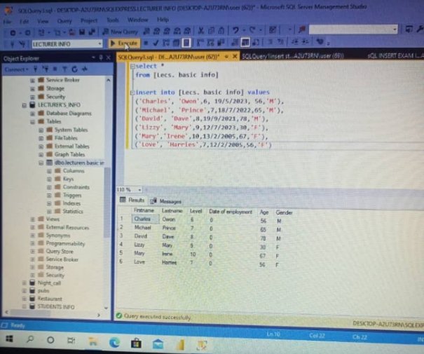 NwamahJ's tweet photo. Here comes day 2, with an assignment to create a pseudo database, depicting a school records 
with titles  such as lecturers' data, students' data and courses offered, with each table having 
not less than 5 observations each. https://t.co/sl6Ukfa57d