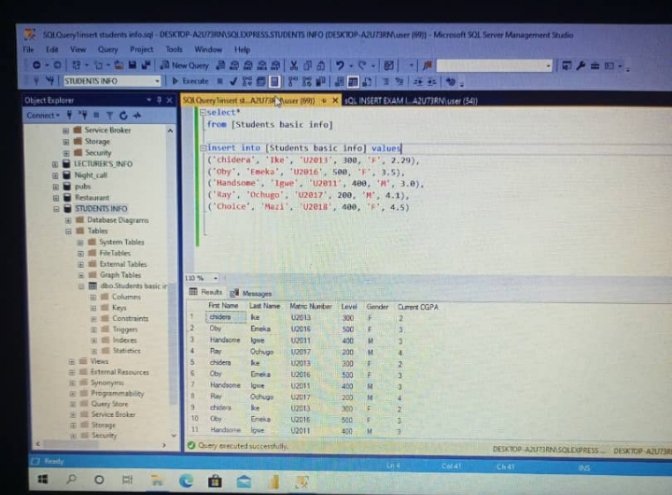 NwamahJ's tweet photo. Here comes day 2, with an assignment to create a pseudo database, depicting a school records 
with titles  such as lecturers' data, students' data and courses offered, with each table having 
not less than 5 observations each. https://t.co/sl6Ukfa57d