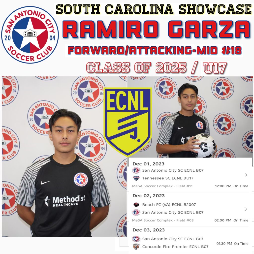 RamGarzaSoccer's tweet photo. Excited to participate in South Carolina this weekend for @ECNLboys showcase 
Let’s go @sacitysc @AdrianoAllain1 @StMarysRattlers @UIWMensSoccer @UTRGVMSoccer @6a_28 @TrinitySoccerTX @TulsaMSoccer @TheSoccerWire @TLUSoccer https://t.co/srdDY0a9Wl