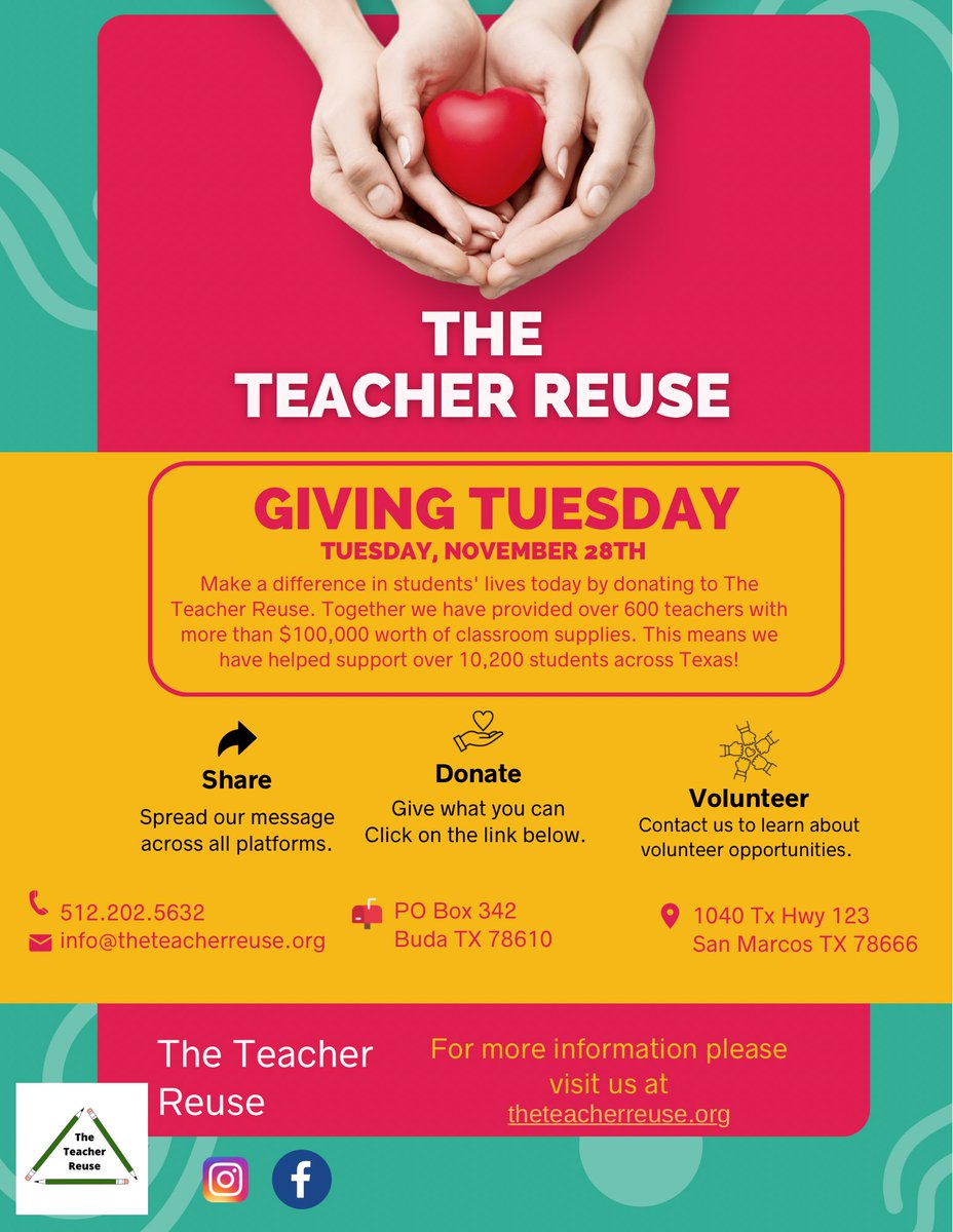 Together we can reach our goal to give Central Texas teachers, free, laminating, color copying,supplies pick up &amp; delivery and up-cycling events!
#giveback #giving #GivingTuesday #centraltx #teachers #nonprofit #Texas