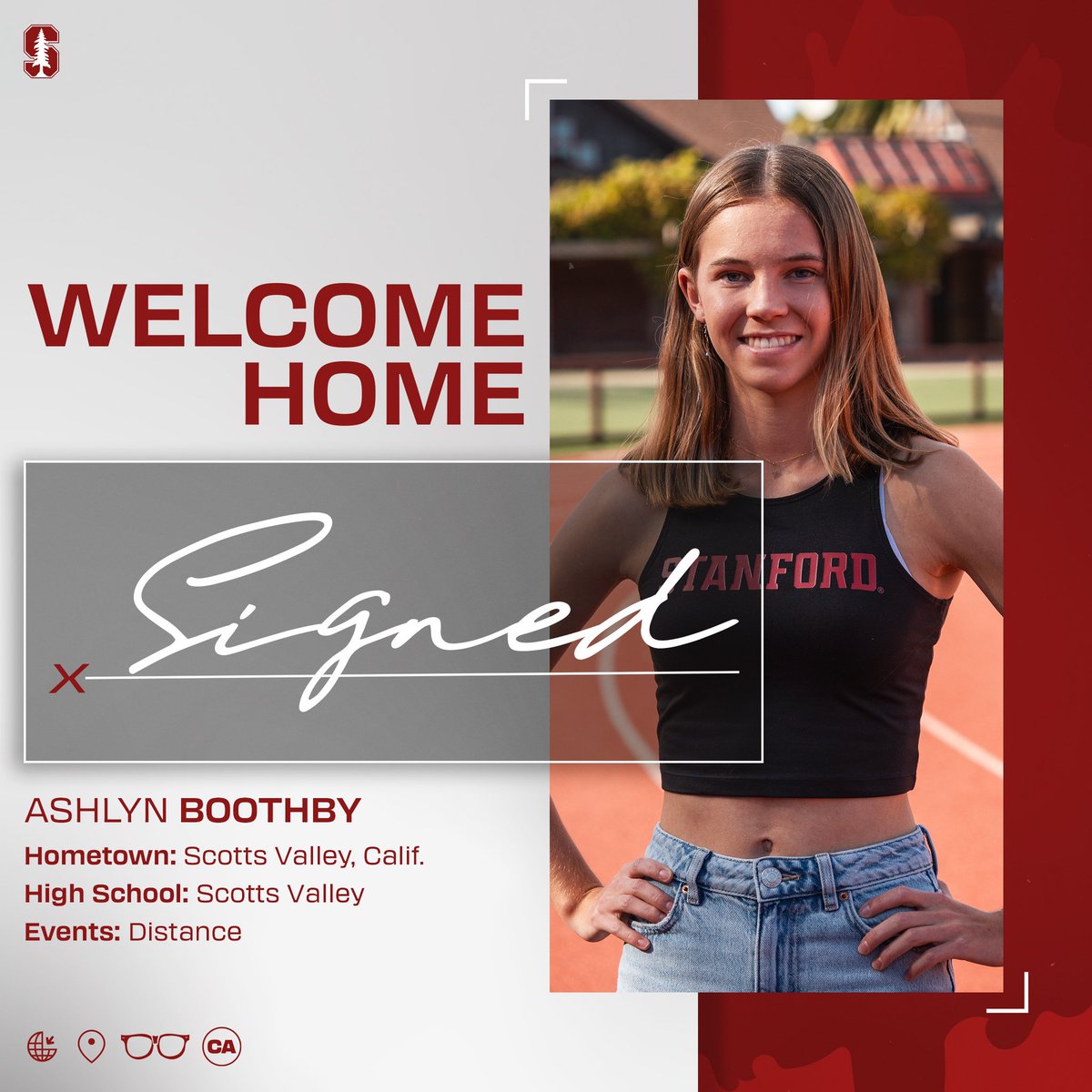 She’s the second-fastest in the 1,600 in her class (4:39.45) and we love that she represents Scotts Valley High (see, Vanessa Fraser)! Welcome Ashlyn Boothby!

#GoStanford