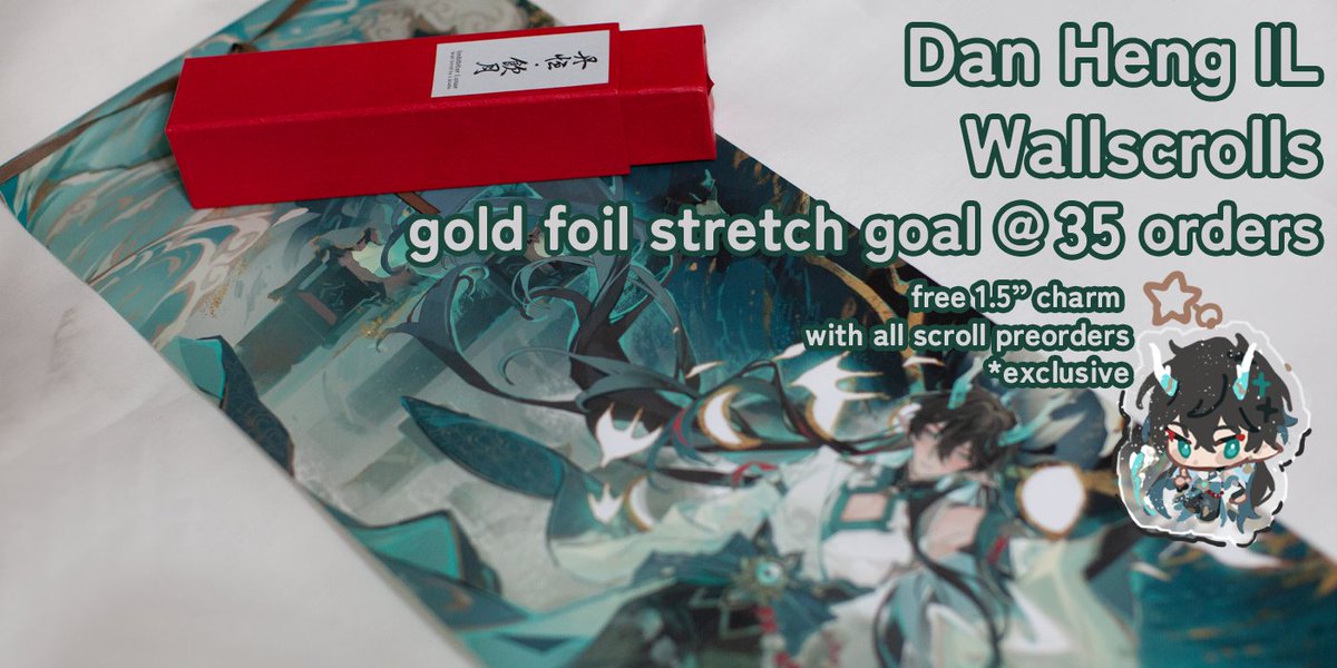 s_kradio's tweet photo. [RT appreciated!] shop open again! link below ❤️

Updated with wallscroll preorder, new charms, con leftover stock &amp; large prints!

There will be a gold foil stretch goal for the scrolls as well as a free charm with all scroll preorders. Thank you so much for the support! https://t.co/yEgQ0yqvKp