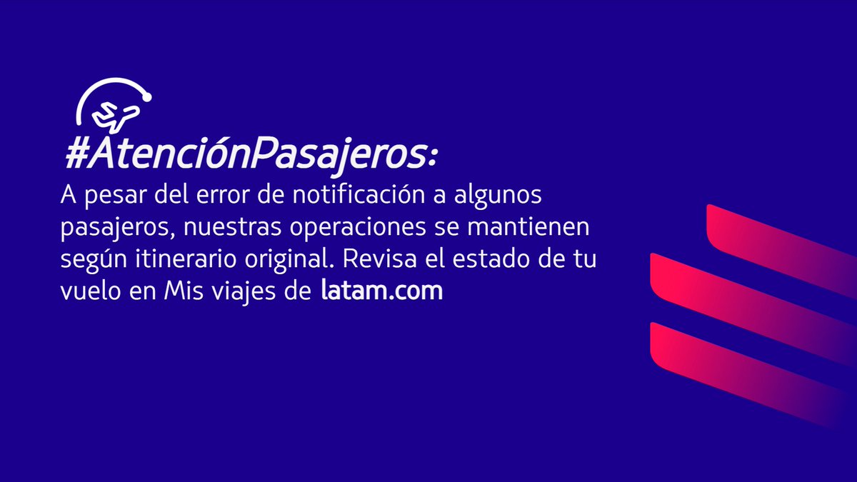 #AtenciónPasajeros: Debido a intermitencias en nuestros sistemas, algunos clientes fueron notificados erróneamente de la cancelación de sus vuelos para el día 3/12/23. Informamos que nuestros vuelos se mantienen según itinerario original.