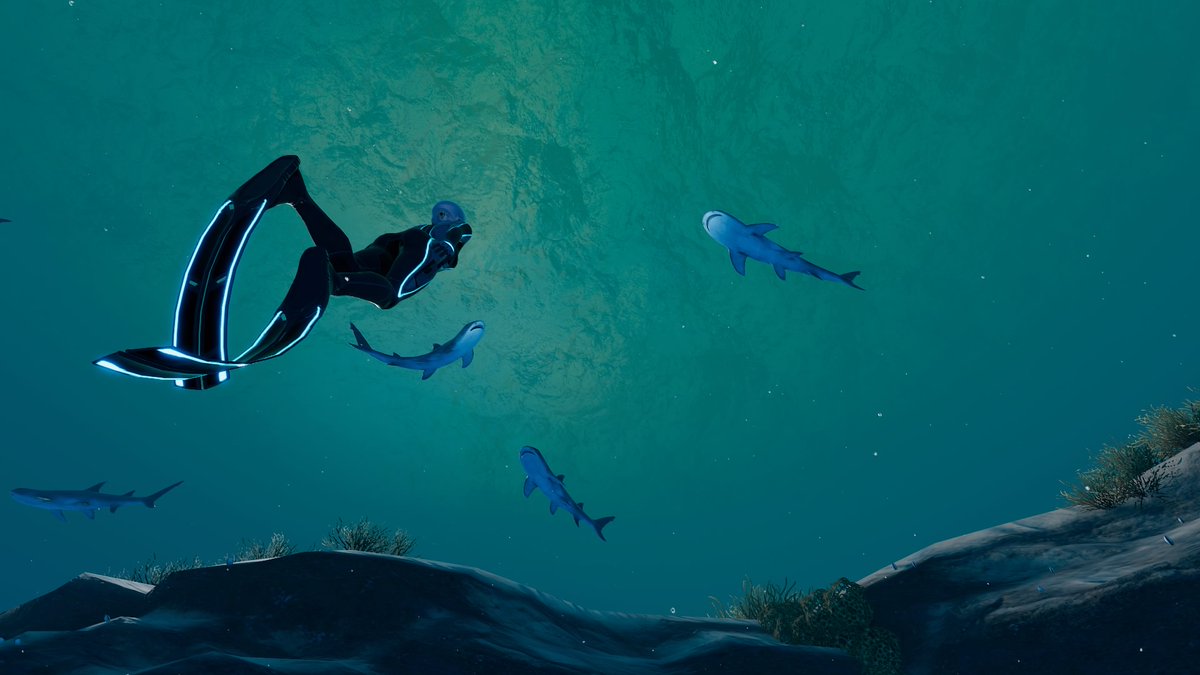OMeredew's tweet photo. 2-tweet #Review - #BeyondBlue by @ELineMedia. After years on my wishlist, I finally got around to this! Playing as livestreaming diver and scientist Mirai, you get to explore a variety of ocean habitats while tracking a family of sperm whales. There's story in the background... https://t.co/XtMAAHmSsk