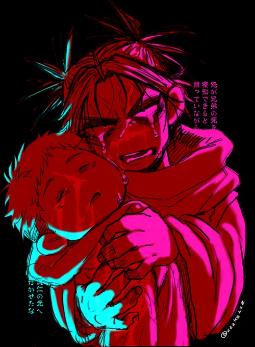ラフ時点で頭身高めに描いたら悲しすぎたので途中からモチモチさせた。早く親コロコロして笑顔のお兄ちゃん見たいね