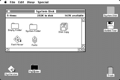 Так выглядела Mac OS System 1.0 - первая операционная система созданная для Apple Macintosh в 1984 году