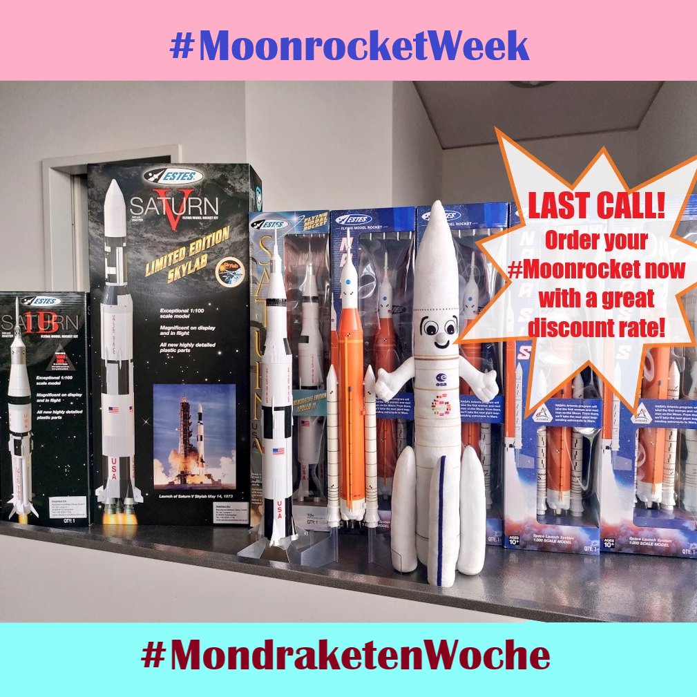 MrAriane6's tweet photo. The #MoonrocketWeek 🚀🌗 of @RocketryKlima is coming to an end today at mignight CET! Get your #Moonrocket model now with a great discount at the #HotNewProducts 🔥 section of https://t.co/NubtiPhsSg ! 
#CyberMonday #Sale #SaturnV #Saturn1B #SLS #rocketry #NASA #Artemis #Apollo https://t.co/AKbSm1Ajli
