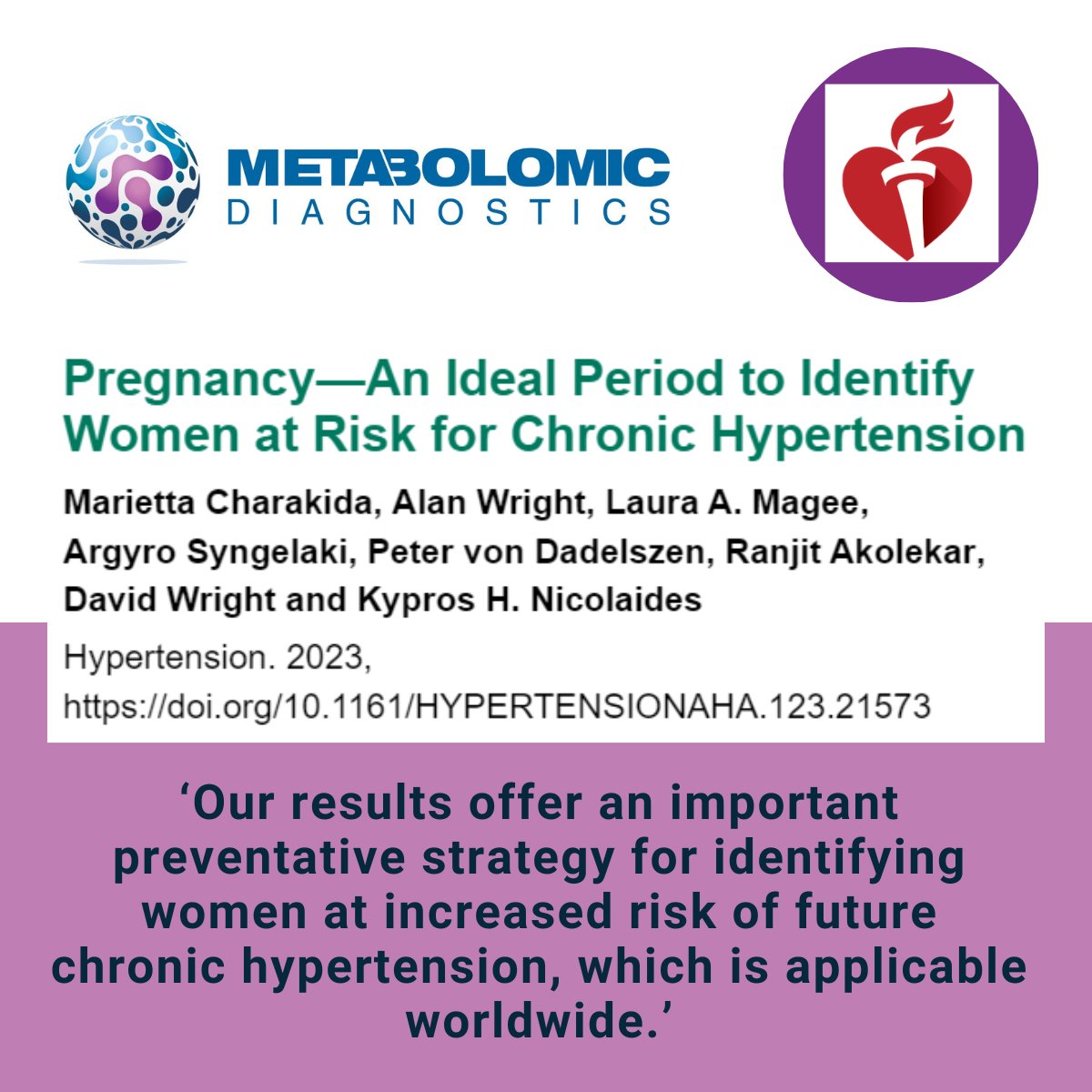 At <a href="/MetabDx/">Metabolomic Diagnostics</a> , we are devoted to sharing groundbreaking studies in women's health. Cardiovascular issues stand as the leading cause of mortality among women, making proactive measures pivotal during pivotal moments like pregnancy.
(ahajournals.org/doi/epdf/10.11…)