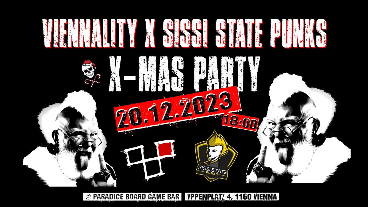 viennality's tweet photo. #viennality invites YOU to our end of year celebration! Come have a chat or drink with the crew and our friends from @SissiStatePunks at @paradicebgn on the 20th of December!
#FGCISPUNKROCK🤘
See you there! https://t.co/Or8bKoNpUb