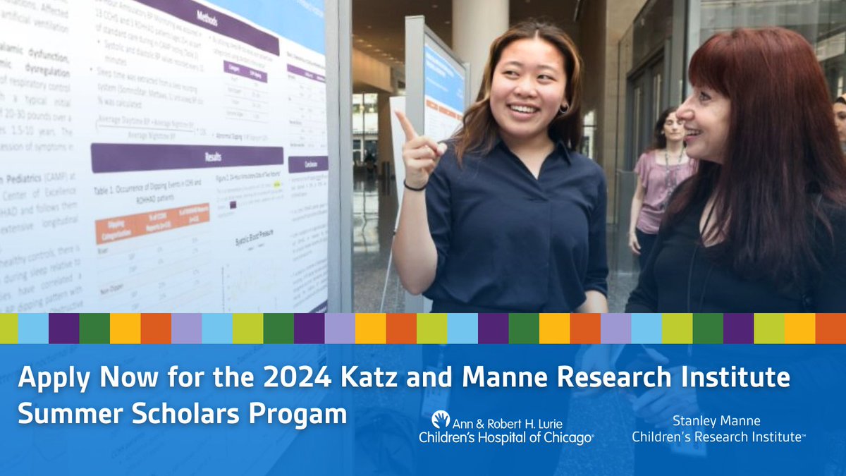 Learn about the 2024 Katz and Manne Research Institute Summer Scholars Program. The program engages undergraduates in #pediatrichealth #research. Applications are due by January 26, 2024. research.luriechildrens.org/en/research-re… @LurieChildrens @NUFeinbergMed @NUFSMPediatrics