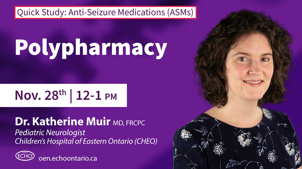 ECHO Epilepsy Ontario (@echoepilepsy) on Twitter photo #PrimaryCare providers, learn about:
✅the combination of anti-seizure medications in the treatment of #epilepsy
Join Dr. Katherine Muir, pediatric neurologist <a href="/CHEO/">CHEO Ottawa</a> for a talk on "Polypharmacy".
👥Case follows
🗓️Nov.14 | 12-1pm
REGISTER⤵️
oen.echoontario.ca/qs-asms/ #PrimaryCare providers, learn about:
✅the combination of anti-seizure medications in the treatment of #epilepsy
Join Dr. Katherine Muir, pediatric neurologist <a href="/CHEO/">CHEO Ottawa</a> for a talk on "Polypharmacy".
👥Case follows
🗓️Nov.14 | 12-1pm
REGISTER⤵️
oen.echoontario.ca/qs-asms/