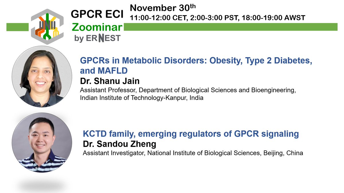 This week at the GPCR ECI Zoominar, we will be hosting two excellent speakers from India and China! Very excited and so much looking forward to the session. Join us this Thursday, November 30th at ***11 am CET***!
‼️We adapted the session's time to our speakers' time zone‼️
#GPCR
