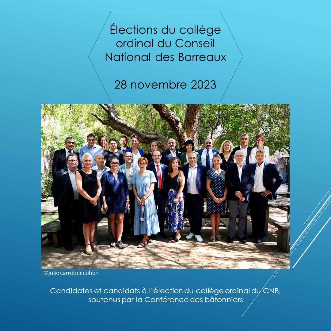 Demain les avocats élisent les membres du <a href="/CNBarreaux/">Conseil national des barreaux - les avocats</a>
Dans le Collège ordinal Province, avec l'ensemble des candidats soutenus par la <a href="/Conf_Batonniers/">ConférenceBâtonniers</a>, nous souhaitons continuer d'être les porte-paroles des 163 Bâtonniers et 2500 Membres des Conseils de l’ordre de Province.