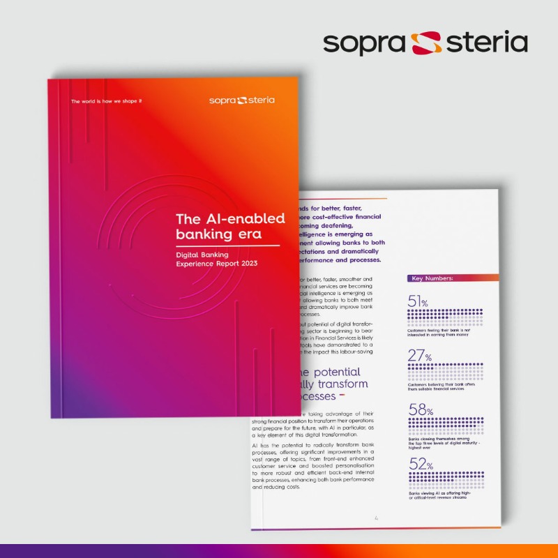 SopraSteria's tweet photo. 🏦 AI is set to turbocharge the banking sector! 1 in 2 banks are incorporating it into their businesses as Big Tech giants loom ready to pitch into the #bankingsector, according to Sopra Steria’s exclusive Digital Banking Experience Report 2023.

Download it now ⤵