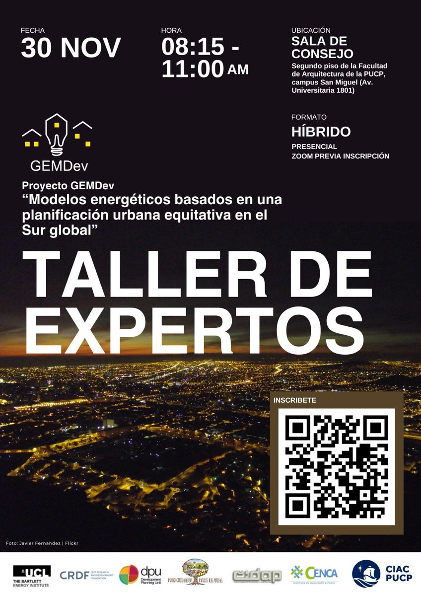 Invitación
Ingreso Libre Asistencia Hibrida (Presencial / Virtual)
• Inscripción: forms.gle/mbxJyZQSxzdDV2…
• Información del Proyecto: gemdev.net/es_ES/
• Video hacia una Lima con justicia energética y vivienda digna: youtube.com/watch?v=JVqMqI…
