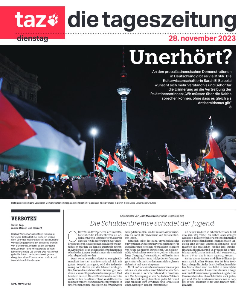 #tazeins zum Umgang mit PalästinenserInnen in Deutschland @tazgezwitscher