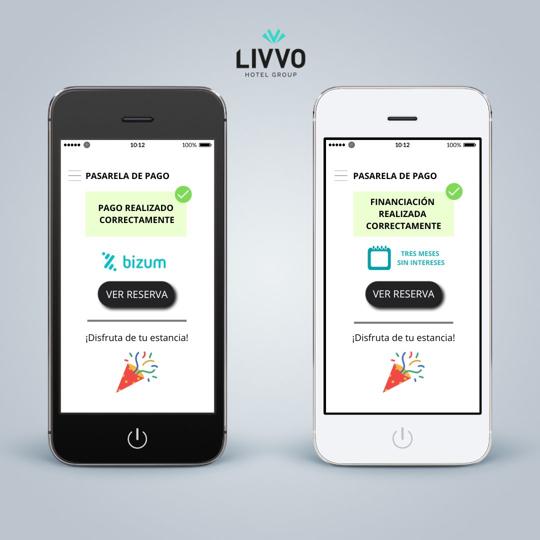 ¡Notición! LIVVO ha implementado nuevos métodos de pago para que sea más fácil y más cómodo dar el último paso de las reservas.

A partir de ahora se podrán abonar las reservas por Bizum, Google Pay, Apple Pay y, además, se facilita la financiación de las reservas.

😜🙌💫