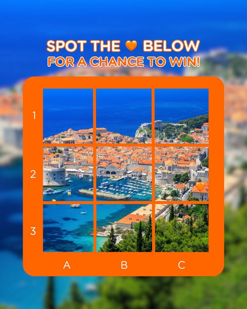 You must be pros at spotting the 🧡 by now, locate it and you could win £250 of easyJet holiday's credit towards your next #holiday 😎

To enter...
🔸 Follow <a href="/easyJetholidays/">easyJet holidays</a>
🔸 Reply which square the 🧡 is in (e.g A1)
🔸 Tag a friend  

Good luck ✈️