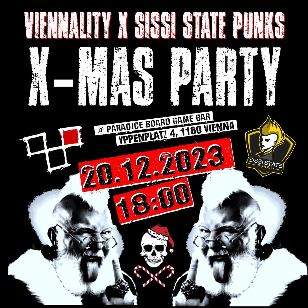 SissiStatePunks's tweet photo. #SSP invites YOU to the #VIENNALITYxSSP end of year celebration! Come have a chat or drink with the crew and our friends from @viennality  at @paradicebgn on the 20th of December! 
#SSPisPUNKROCK🤘🏽
 See you there! https://t.co/B8wRox0Dsg