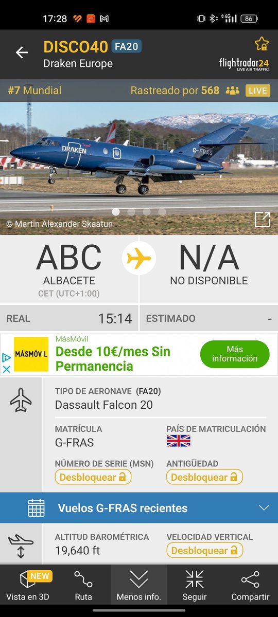 GeoingenieriaMu's tweet photo. Gracias a esta aeronave de gran Bretaña por ser uno(los otros no aparecen en flightradar) de los partícipes en dejar el cielo echo una basura tóxica. https://t.co/M2EK3dBQ1B