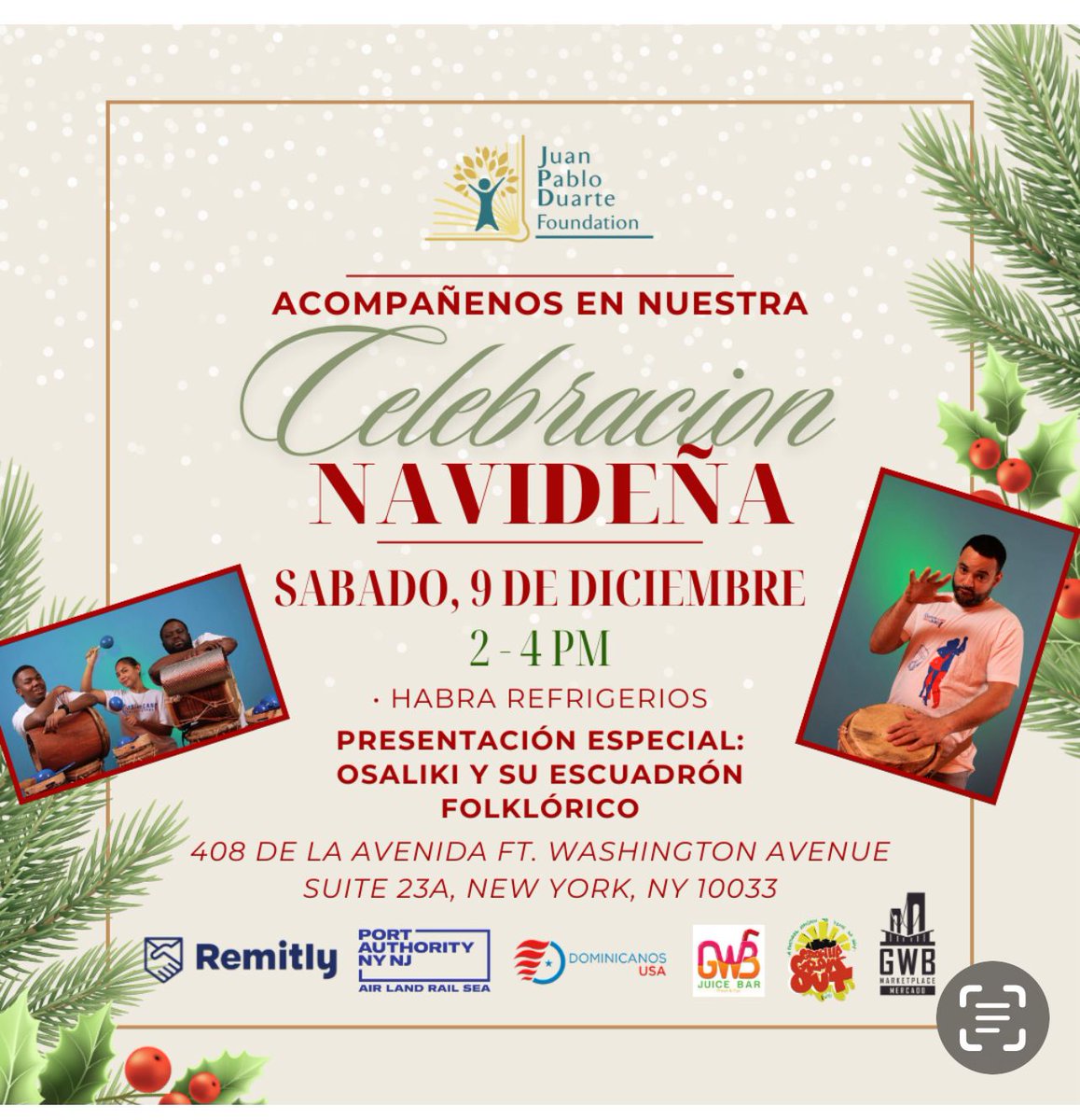¡Estamos encantados de invitarlo a usted y a sus pequeños a unirse a nosotros en nuestra tradicional celebración navideña! Marque su calendario: sábado 9 de diciembre, de 2 a 4 p. m. en el Espacio Comunitario JPD. ¡Hasta pronto!
#uptownmanhattan #washingtonheights #inwood